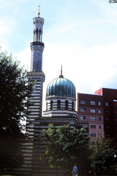 Pump House with original steam engine disguised as Mosque to drive Sanssouci fountain (1843). Potsdam, Germany. Architect: Ludwig Persius.