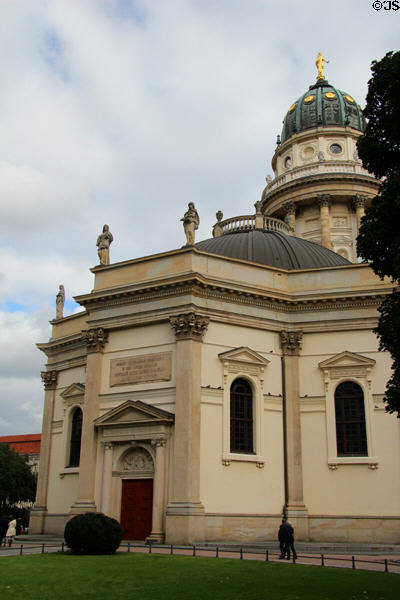 Eastern end with short dome atop German Cathedral on Gendarmenmarkt. Berlin, Germany.