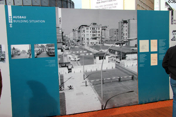 Berlin Wall photo display near Checkpoint Charlie. Berlin, Germany.