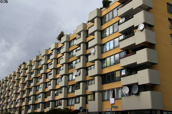 Hedemannstraße apartment building off Friedrichstraße in West Berlin. Berlin, Germany.