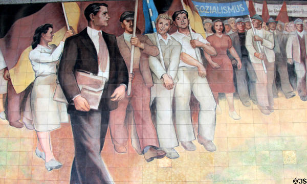 Section Building the Republic socialist mural (1952) by Max Lingner at Detlev Rohwedder. Berlin, Germany.
