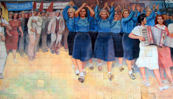 Section Building the Republic socialist mural (1952) by Max Lingner at Detlev Rohwedder. Berlin, Germany.