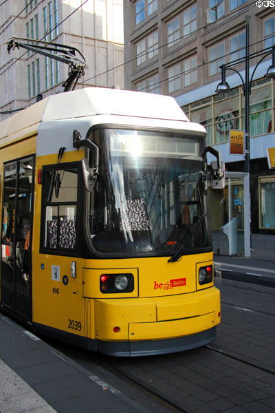 Tram through Alexanderplatz. Berlin, Germany.