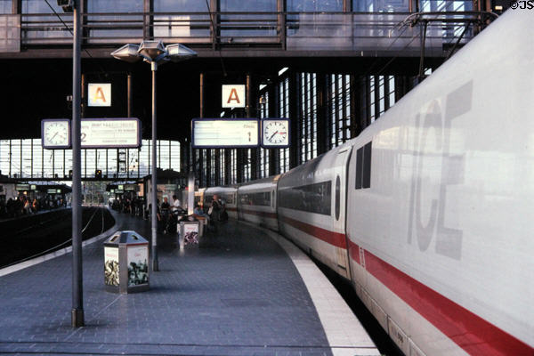 ICE train in old West Berlin main rail station. Berlin, Germany.