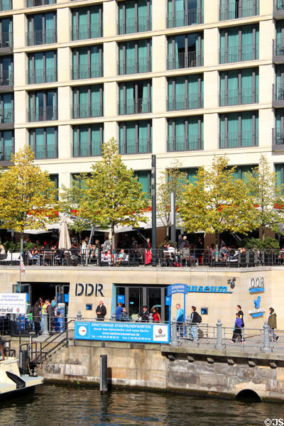 DDR Museum & water taxi dock on Vera-Brittain Quay. Berlin, Germany.