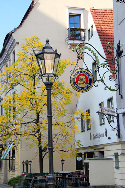 Beer sign at Zum Nussbaum pub in Nikolaiverteil. Berlin, Germany.