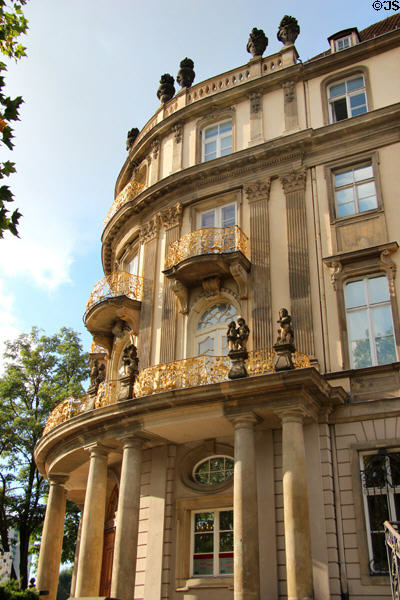 Building with gold balcony railings in Nikolaiverteil. Berlin, Germany.