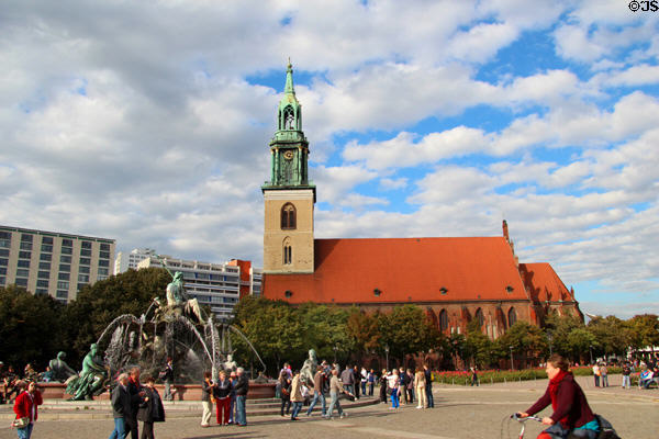 St Mary's Church over Neptune's Fountain. Berlin, Germany.