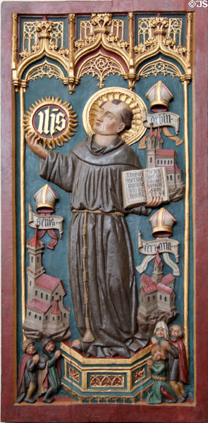 Carved plaque (1584) at St Mary's Church. Berlin, Germany.