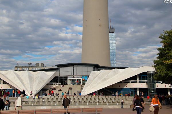 Base of Berlin Television Tower with visitor center & casino. Berlin, Germany.