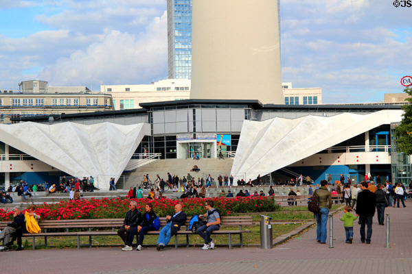 Gardens around base of Berlin Television Tower. Berlin, Germany.