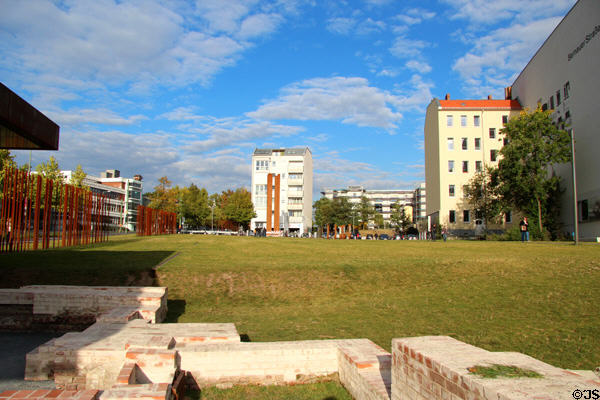 Former alignment of Berlin Wall became walking path at Bernauer Straße Berlin Wall Memorial. Berlin, Germany.