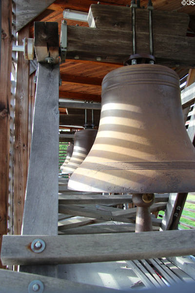 Reconciliation Church bells on display at Bernauer Straße Berlin Wall Memorial. Berlin, Germany.