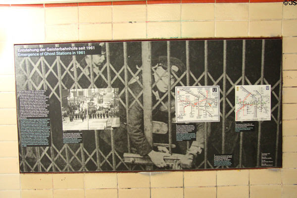 Display about sealed-off Ghost U-Bahn stations along West Berlin subway lines which also had stops under East Berlin at Berlin Bernauer Straße Berlin Wall Memorial. Berlin, Germany.