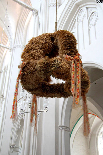 german harvest festival wreath (erntedánkfest) at St Nicholas church. Greifswald, Germany.