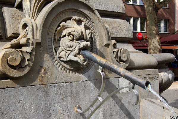 Detail of water spout carving on Jan von Werth fountain. Köln, Germany.
