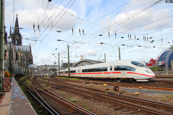 Intercity Express Train (ICE) leaving Köln Central Station. Köln, Germany.