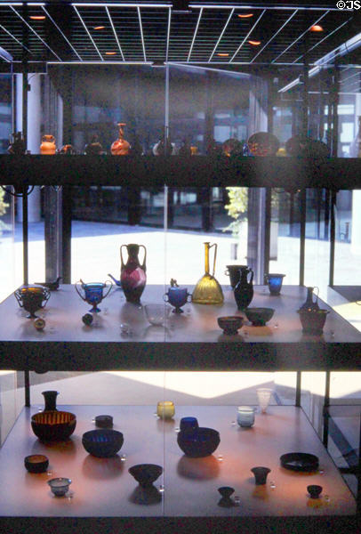 Roman glass display at Roman Germanic Museum. Köln, Germany.