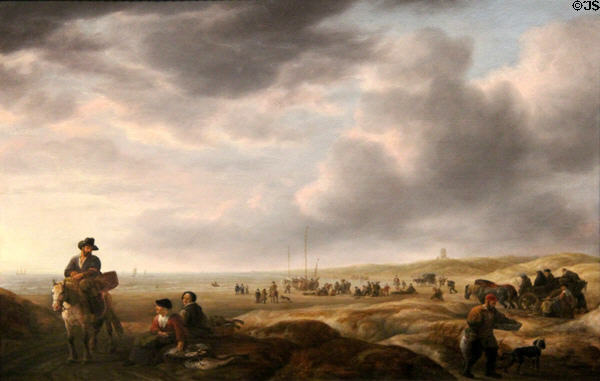 Beach Scene with Fishmongers painting (c1643) by Simon de Vlieger at Wallraf-Richartz Museum. Köln, Germany.