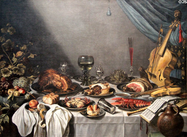 Still Life painting (1653) by Pieter Claesz at Wallraf-Richartz Museum. Köln, Germany.