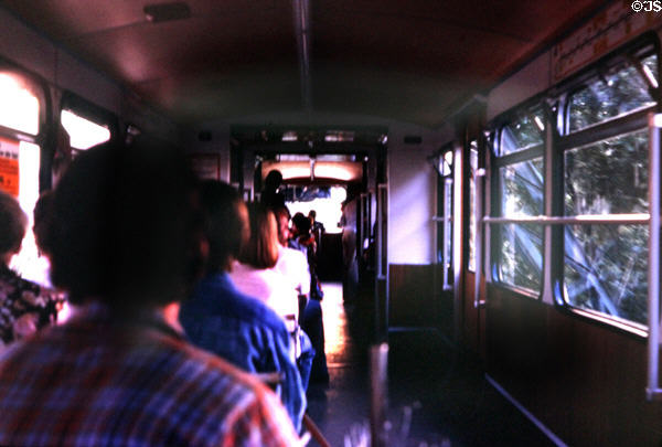 Interior of hanging monorail. Wupperthal, Germany.