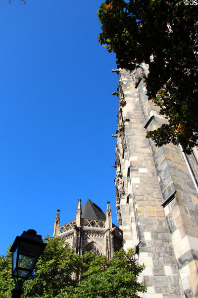 Aachen Cathedral framed by greenery. Aachen, Germany.