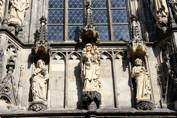 Religious statues on at Aachen Cathedral. Aachen, Germany.