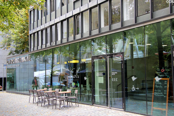 Glass front entrance to New Aachen City Museum. Aachen, Germany.