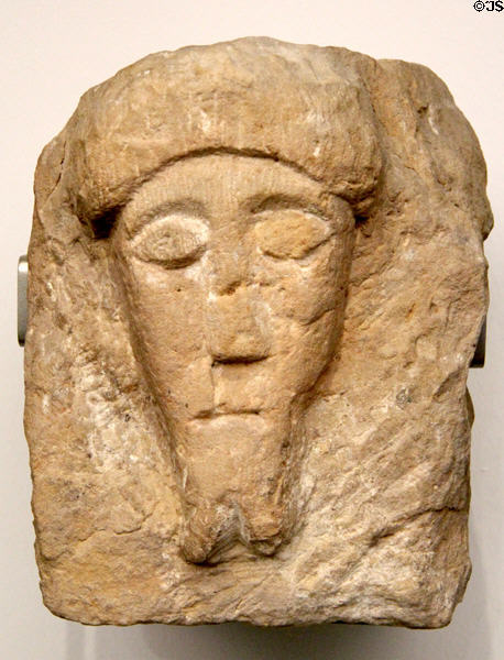 Head of Bearded Man architectural element on a house at New Aachen City Museum. Aachen, Germany.