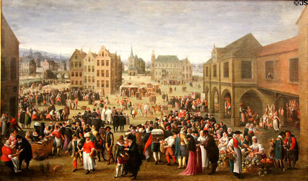 Market Scene with Aachen Buildings (end of 16thC) by Henrick van Steenwijck the Elder at New Aachen City Museum. Aachen, Germany.