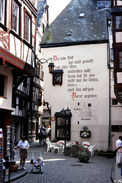 Poem about wine on side of building. Bernkastel-Kues, Germany.