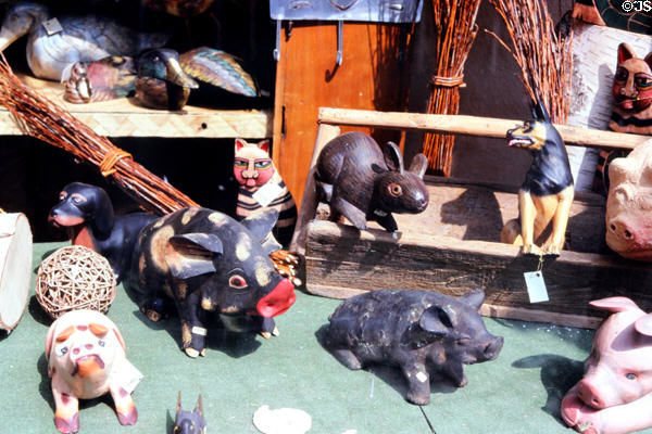 Animal sculptures in shop window. Bernkastel-Kues, Germany.
