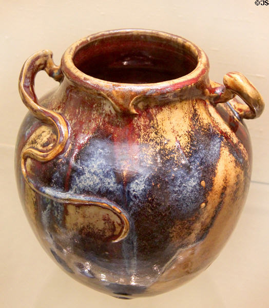 Vase with snake handles (c1899) by Edmond Edouard Achille Lachenal (France) at Hamburg Decorative Arts Museum. Hamburg, Germany.