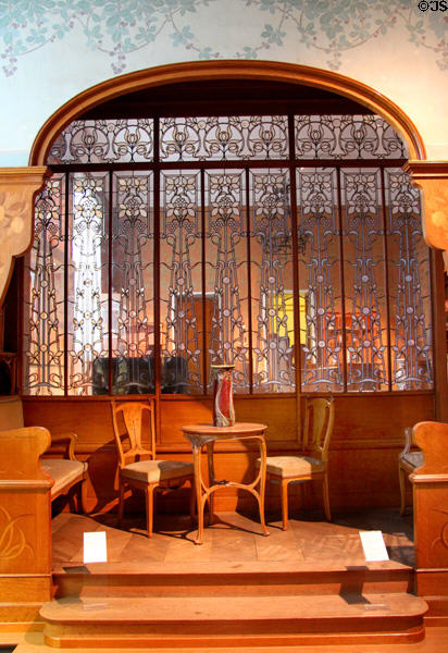 Leaded glass window & furniture group (late 19thC) at Hamburg Decorative Arts Museum. Hamburg, Germany.
