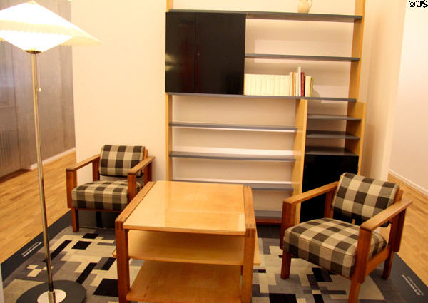 Shelves (1924) by Marcel Breuer; Side table & Club armchair (1927) by Erich Dieckmann at Hamburg Decorative Arts Museum. Hamburg, Germany.