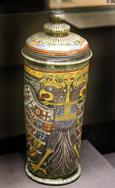 Imperial eagle humpen tankard (1671) from Hessen or Franconia at Hamburg Decorative Arts Museum. Hamburg, Germany.