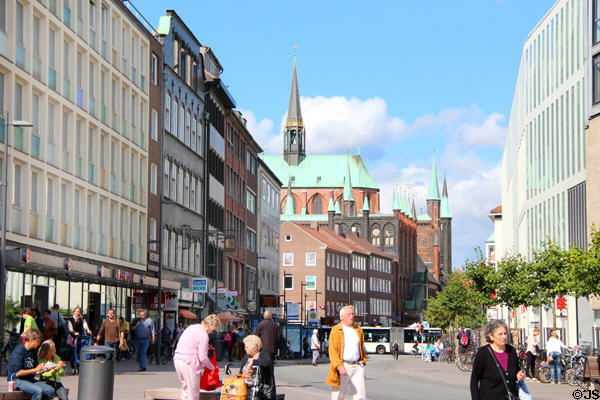 Sandstraße streetscape looking to St Mary's Church. Lübeck, Germany.