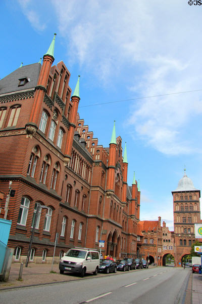 Schleswig-Holstein State Offices in Lübeck looking toward Burgtor. Lübeck, Germany.