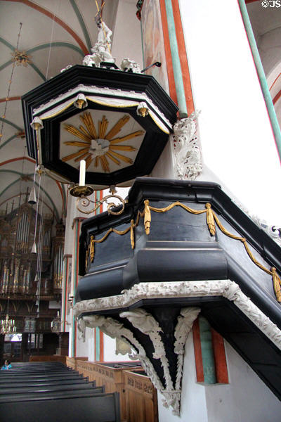 Pulpit at St Jacob's Church. Lübeck, Germany.