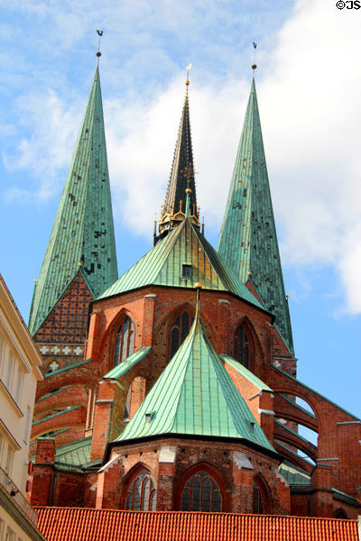 St Mary's Church (Marienkircke) (1260-1350) example of Northern German ecclesiastical Gothic style rebuilt after WWII. Lübeck, Germany.