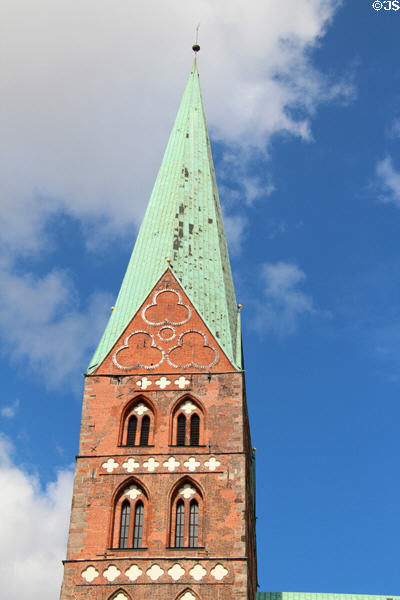 Gothic tower of St Mary's Church. Lübeck, Germany.