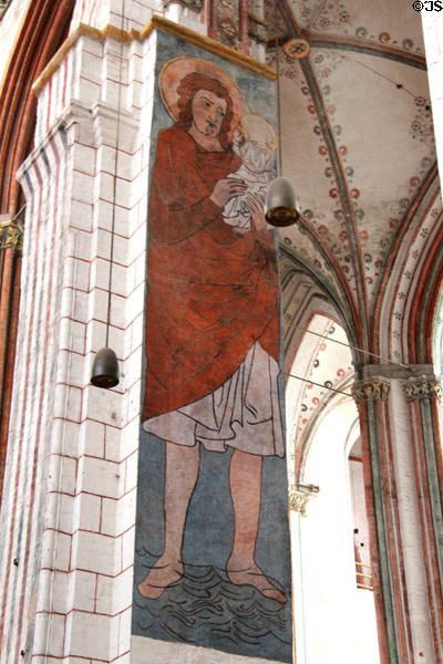 St Christopher pillar painting at St Mary's Church. Lübeck, Germany.