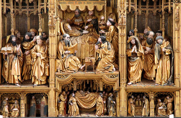 Altarpiece with scenes of life of Virgin at St Mary's Church. Lübeck, Germany.