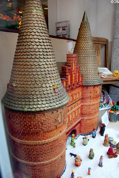 Replica of Lübeck's Holsten Gate made out of Marzipan. Lübeck, Germany.