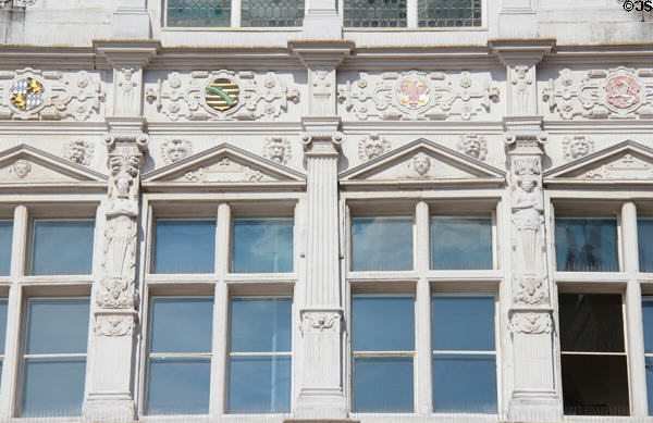 Details of Renaissance arcade (1570-2) by Hans Fleminck & Herkules Midow at Lübeck Rathaus. Lübeck, Germany.