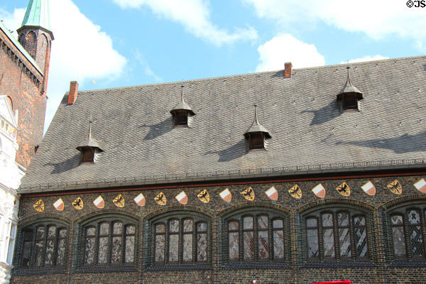 Long House (1298-1308) built to house festive hall (later Lion's Hall dancehall) on upper floor at Lübeck Rathaus. Lübeck, Germany.