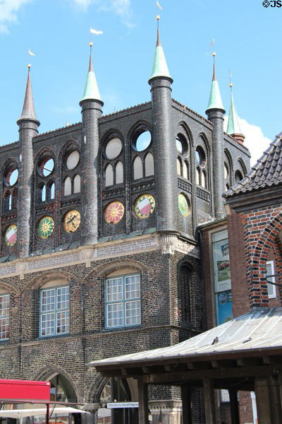 Corner structure of New Chamber (1594-1612) at Lübeck Rathaus. Lübeck, Germany.