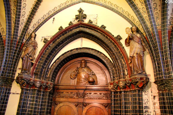 Interior carvings over door to main building at Lübeck Rathaus. Lübeck, Germany.