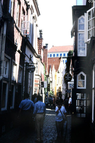 Heritage Schnoor Quarter o 15th & 16th century houses, now craft shops. Bremen, Germany.