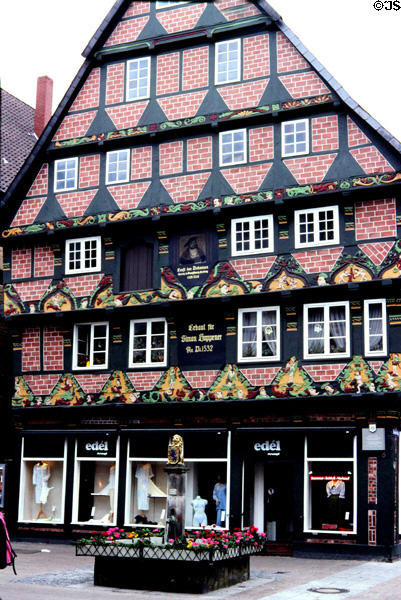 Simon Hoppener house (1532) with triangular scenes. Celle, Germany.